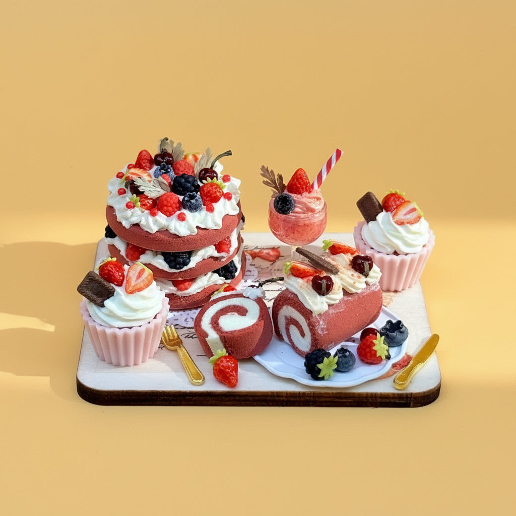 Plateau Miniature Décoratif – Fruits Rouges, Fait Main