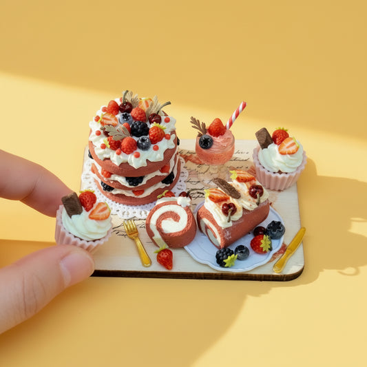 Plateau Miniature Décoratif – Fruits Rouges, Fait Main