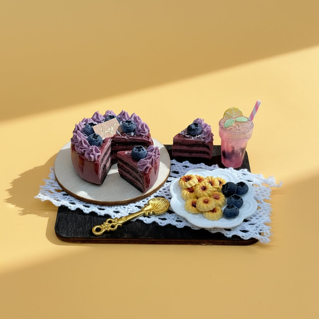 Plateau Décoratif Miniature – Thème Myrtille, Fait Main