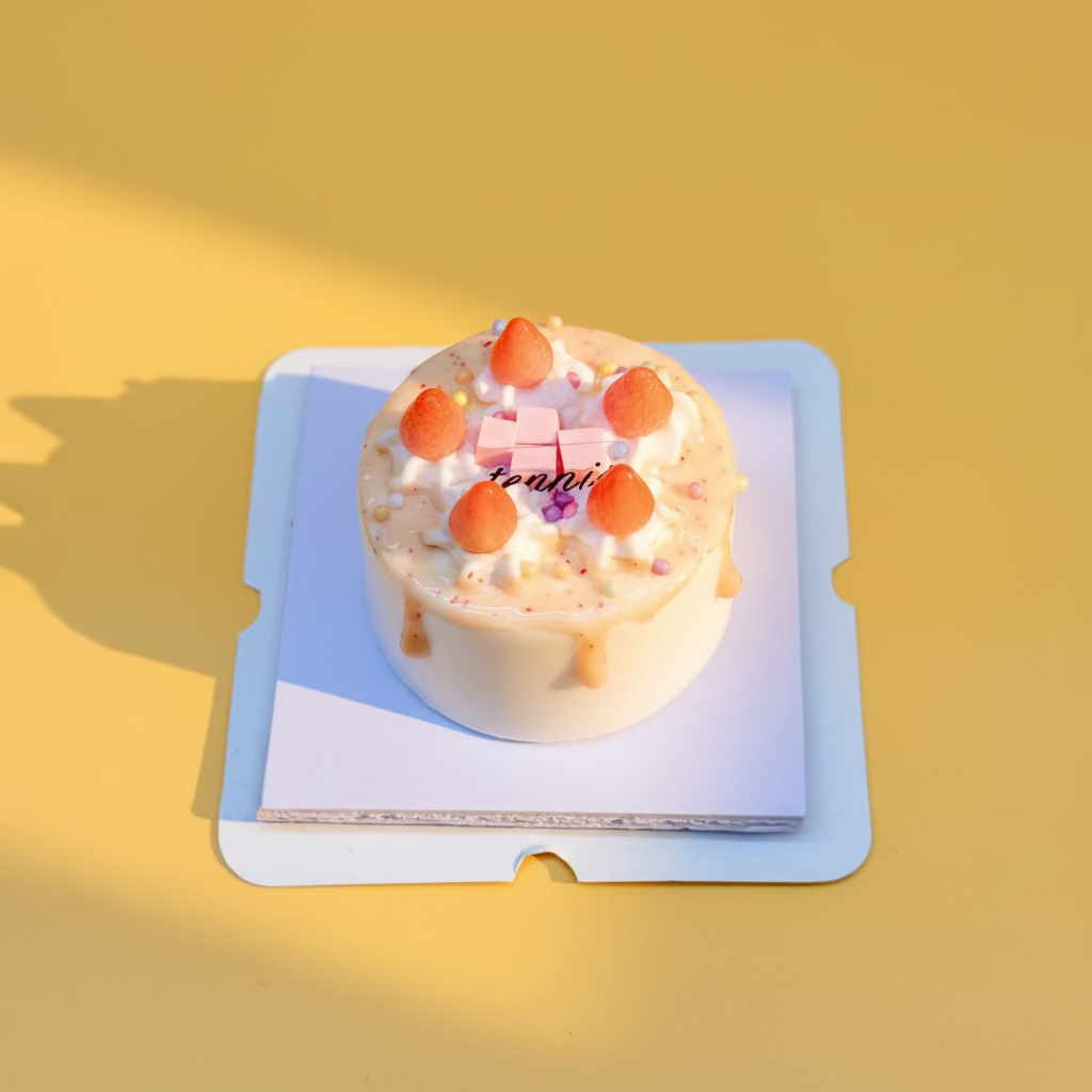 Mini Gâteau Fraise & Crème – Gâteau Miniature en Argile Fait Main